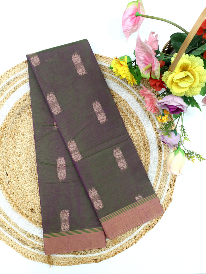Dual Tone Green Purple Cotton Saree