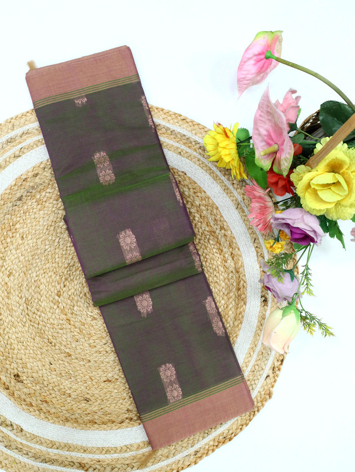 Dual Tone Green Purple Cotton Saree