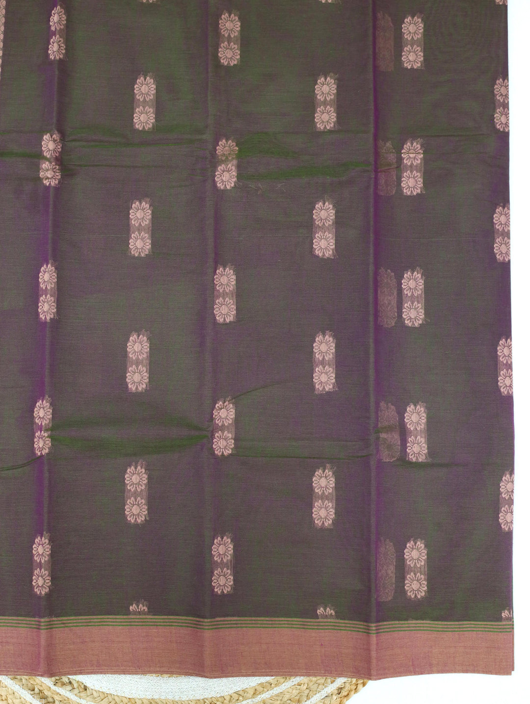 Dual Tone Green Purple Cotton Saree