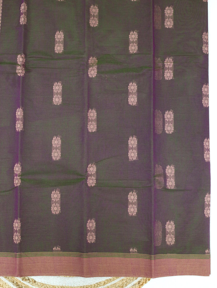 Dual Tone Green Purple Cotton Saree