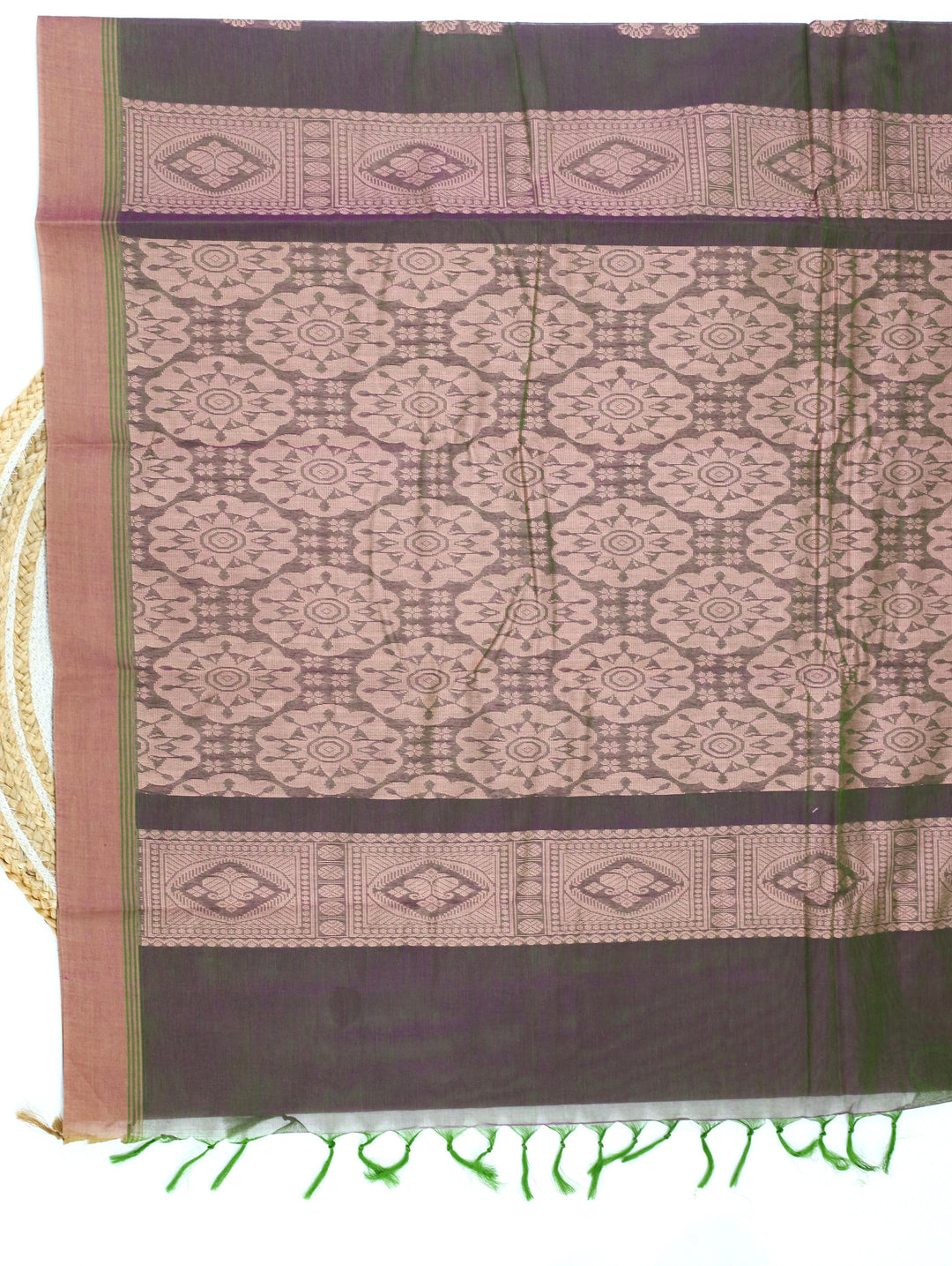 Dual Tone Green Purple Cotton Saree