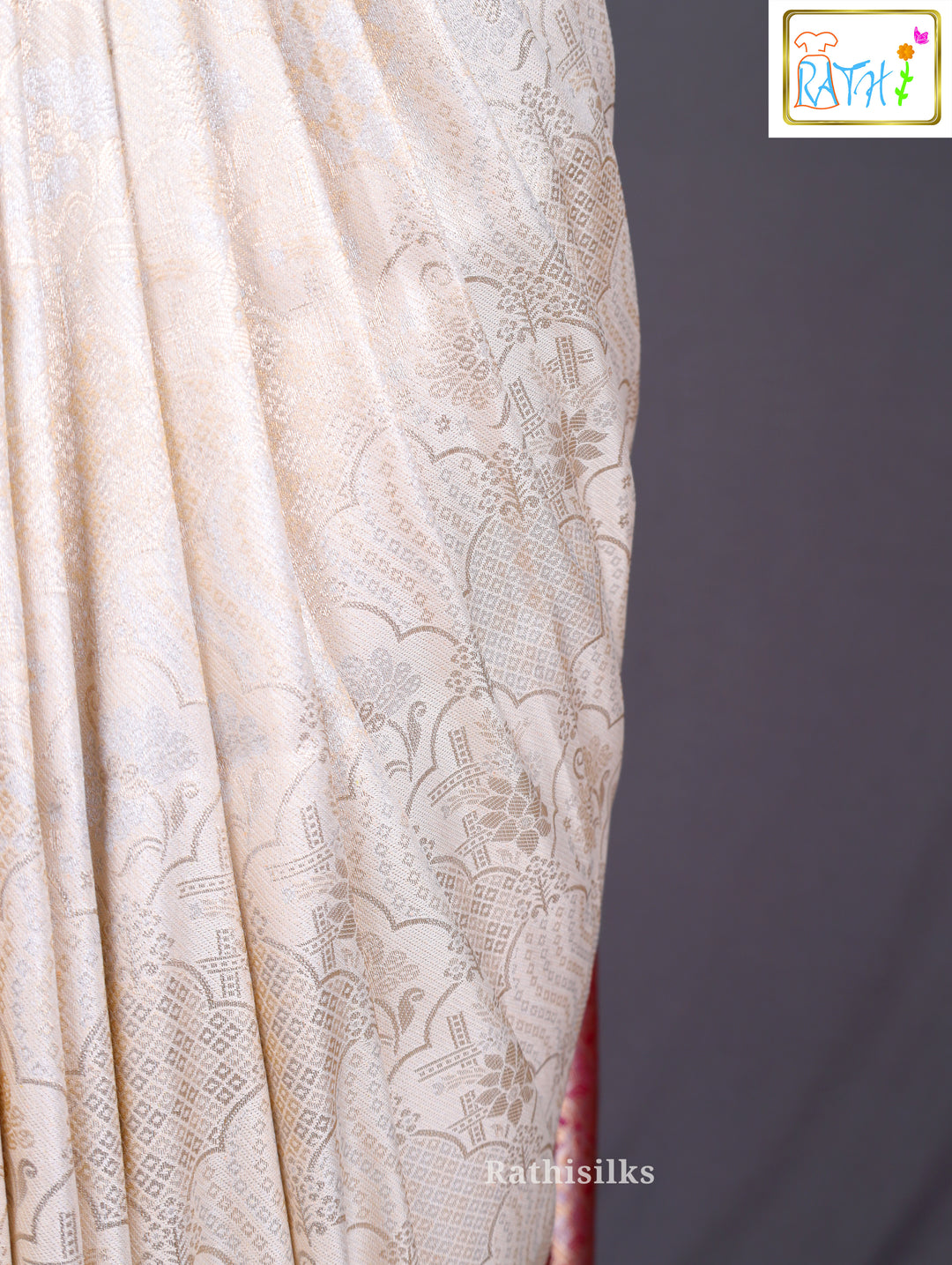 Cream & Maroon Banarasi Soft Silk Saree