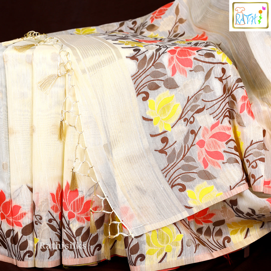 Elegant Cream Cotton Blended Saree