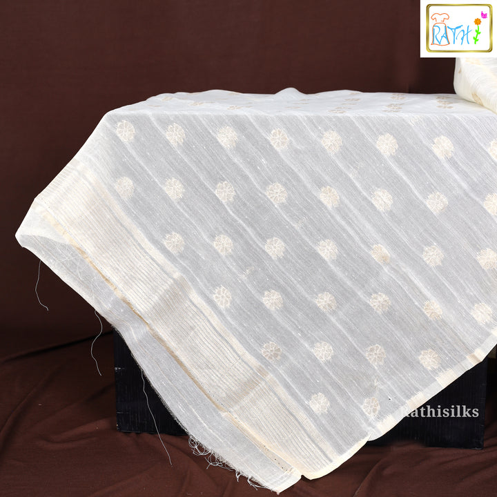 Elegant Cream Cotton Blended Saree