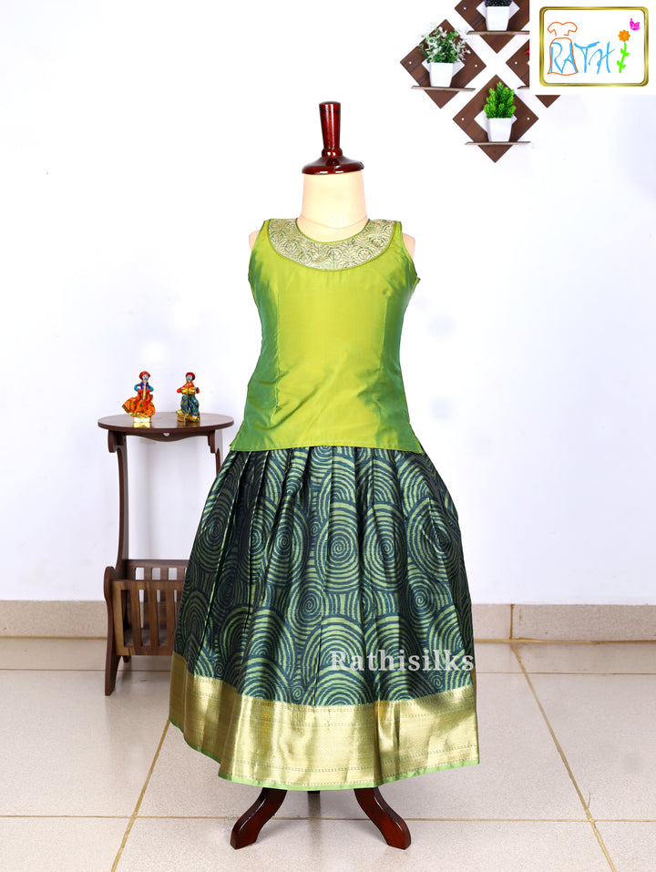 Green Karishma Top with Printed Art Silk Pavadai Set