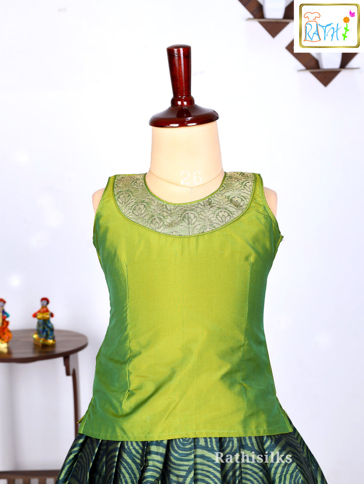 Green Karishma Top with Printed Art Silk Pavadai Set