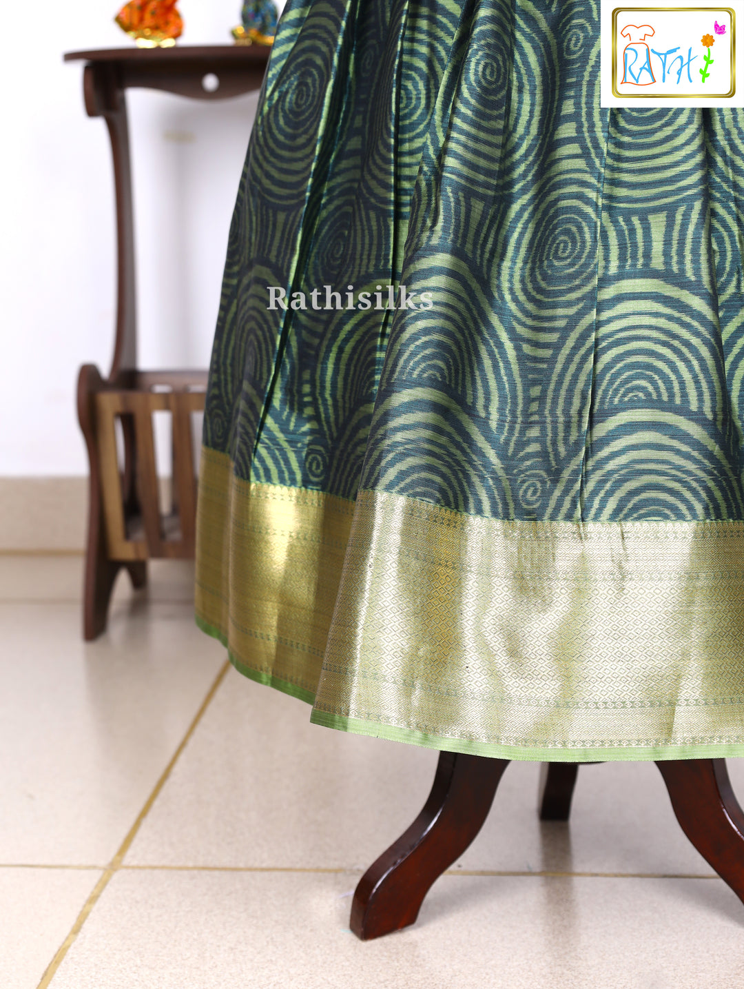 Green Karishma Top with Printed Art Silk Pavadai Set
