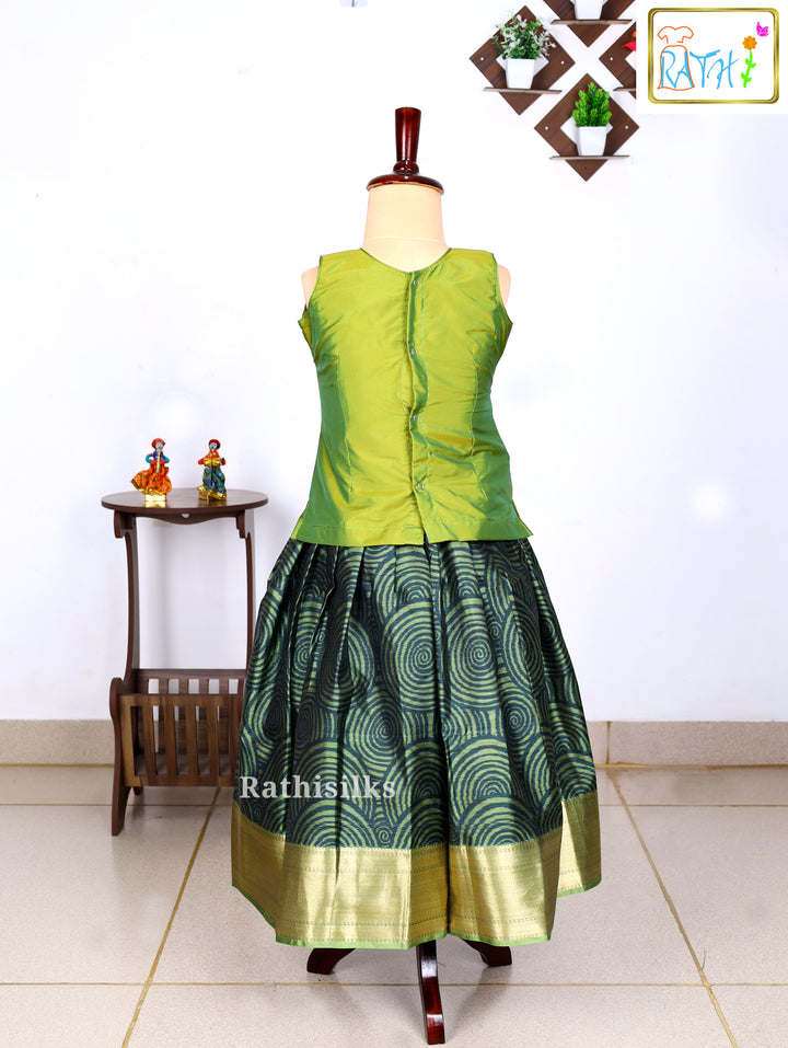 Green Karishma Top with Printed Art Silk Pavadai Set