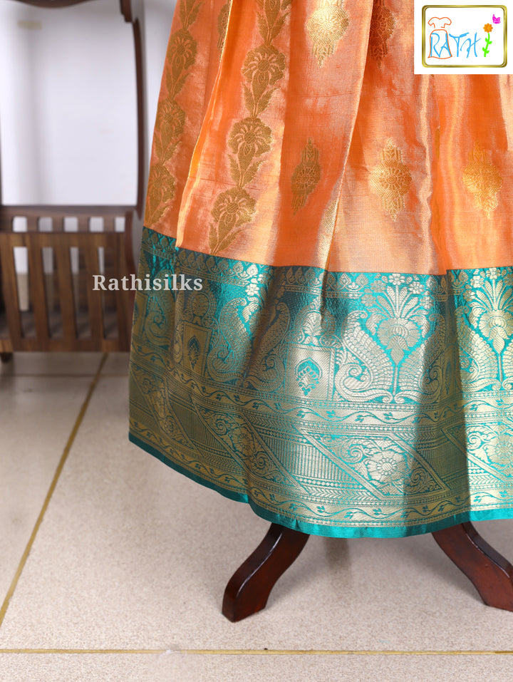 Green & Peach Art Silk Pavadai Set