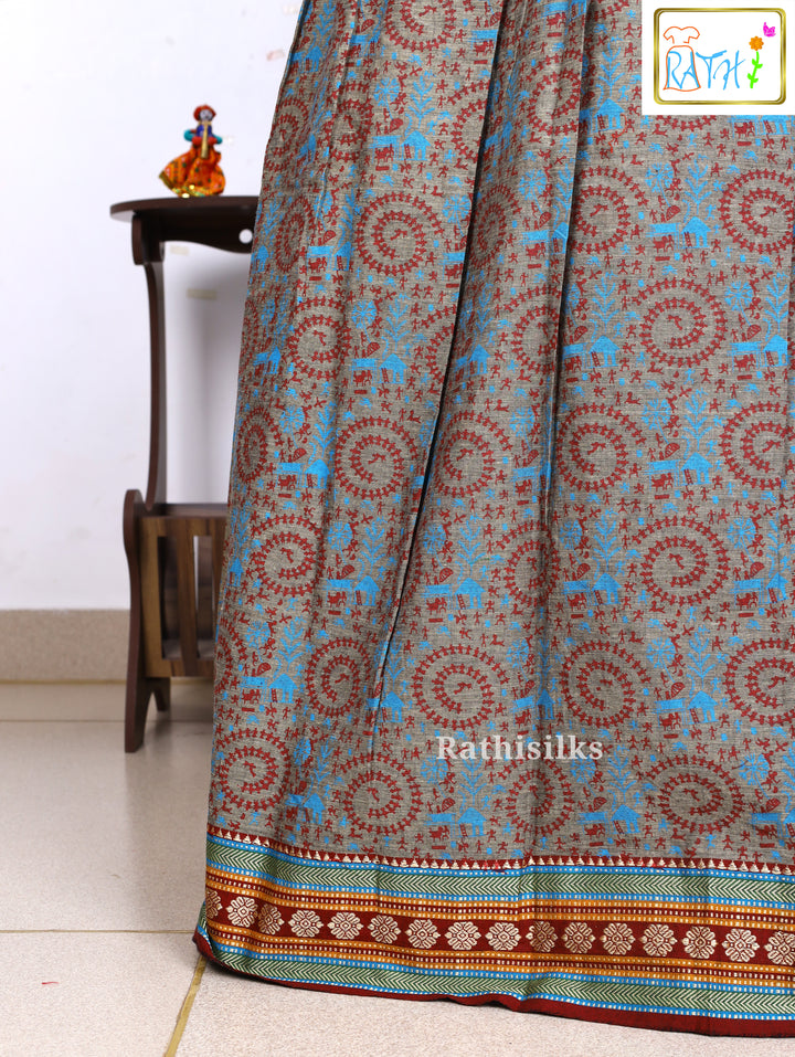 Maroon Mangalagiri Cotton Top with Printed Pavadai Set