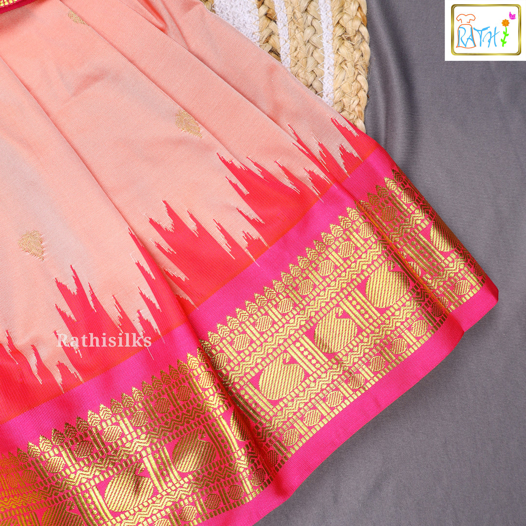 Pink Art Silk Top with Peach Art Silk Pavadai Set