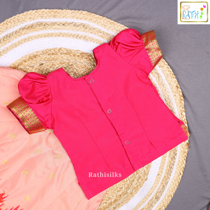 Pink Art Silk Top with Peach Art Silk Pavadai Set