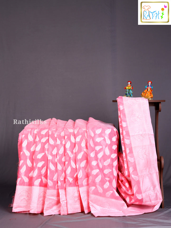 Elegant Baby Pink Synthetic Saree