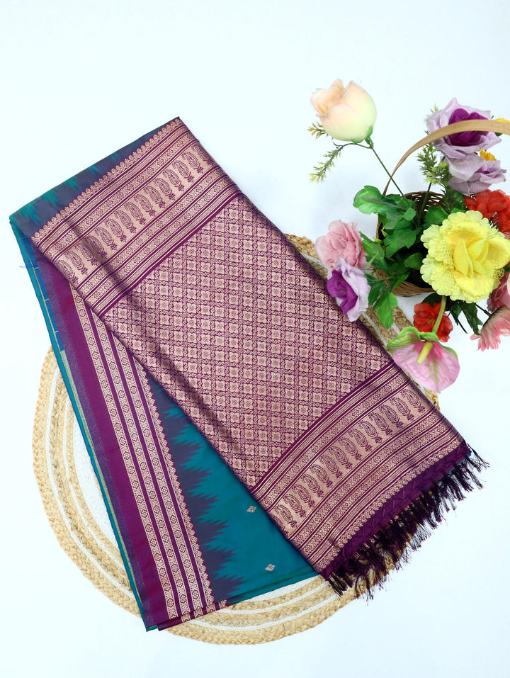 Mayurika - Peacack Blue Synthetic Art Saree