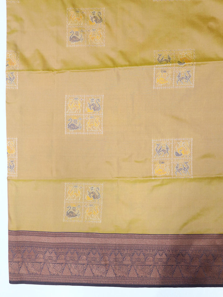 Mrdula - Mustard Yellow Synthetic Art Saree