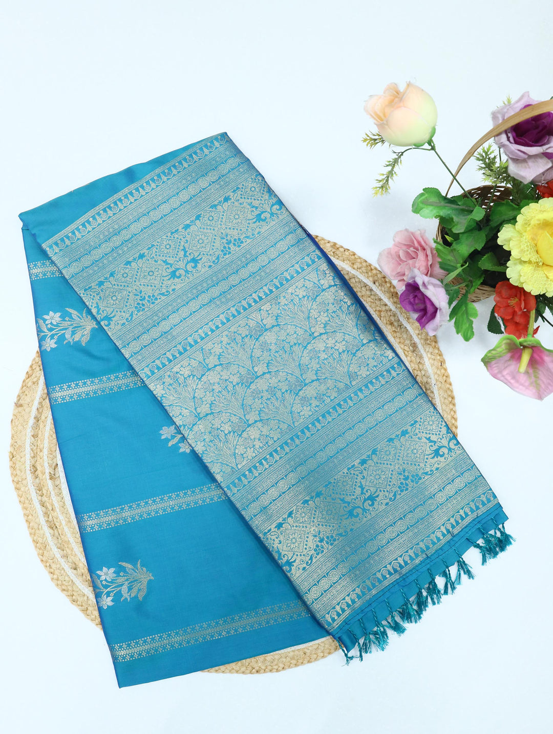 Tarangini - Turquoise Blue Synthetic Art Saree