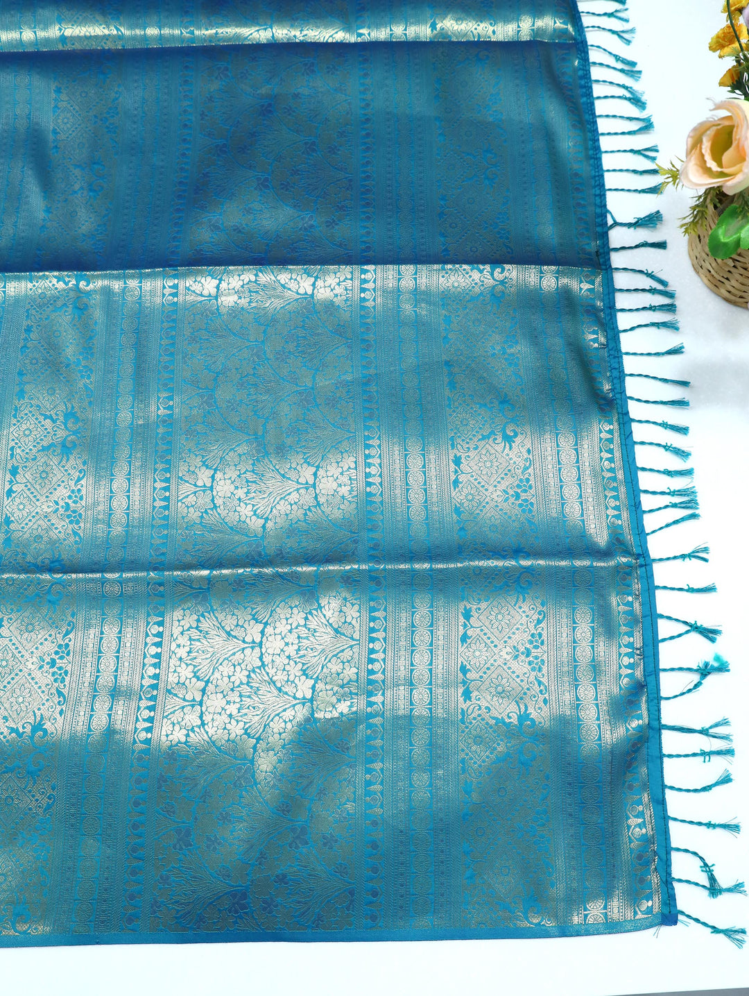 Tarangini - Turquoise Blue Synthetic Art Saree