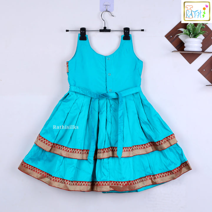 Green & Pink Sleeveless Layered Frock