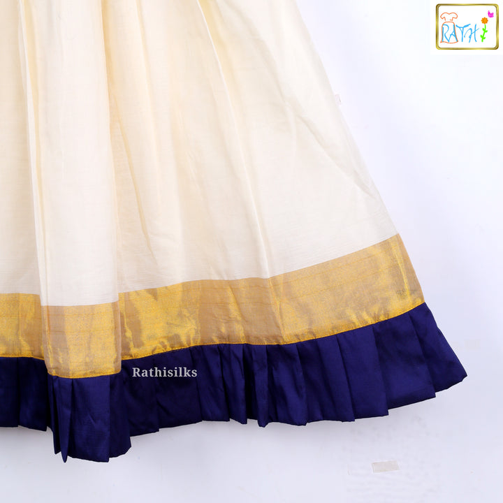 Elegant Cream & Navy Blue Party Frock