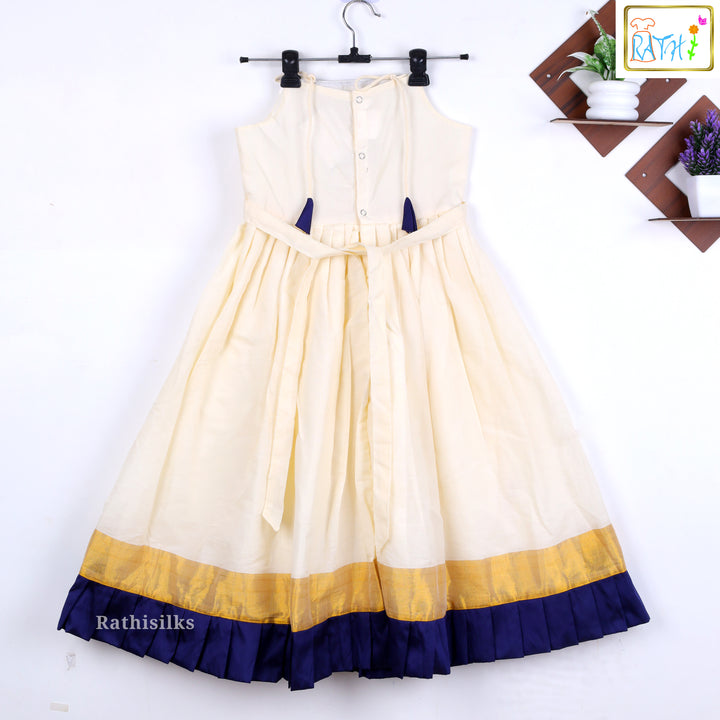 Elegant Cream & Navy Blue Party Frock