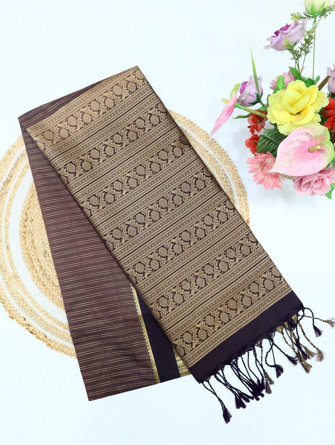 Bhuvana — Dark Brown Tana Art Silk Saree