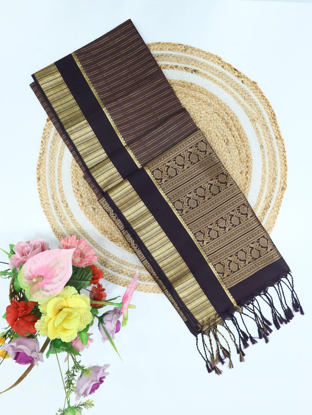Bhuvana — Dark Brown Tana Art Silk Saree