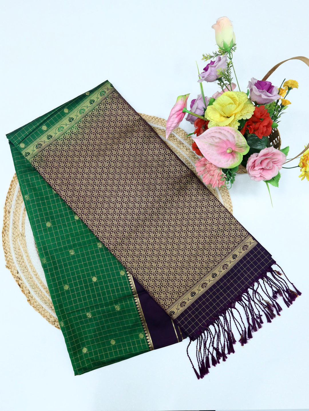 Thulasi — Emerald Green Tana Art Silk Saree