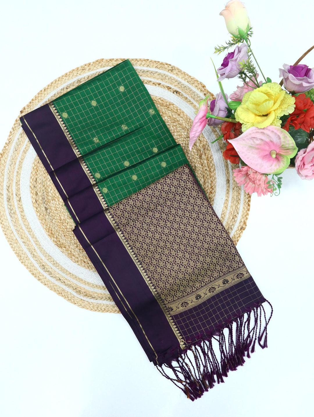 Thulasi — Emerald Green Tana Art Silk Saree