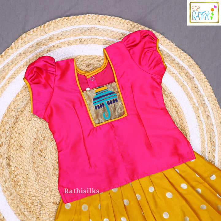 Pink Karishma Top with Mustard Gold Art Silk Pavadai Set