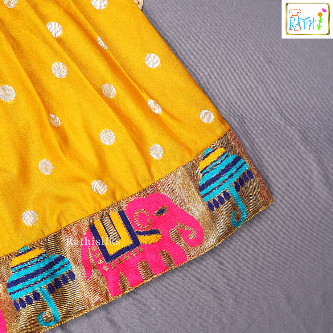 Pink Karishma Top with Mustard Gold Art Silk Pavadai Set