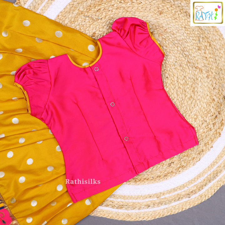 Pink Karishma Top with Mustard Gold Art Silk Pavadai Set