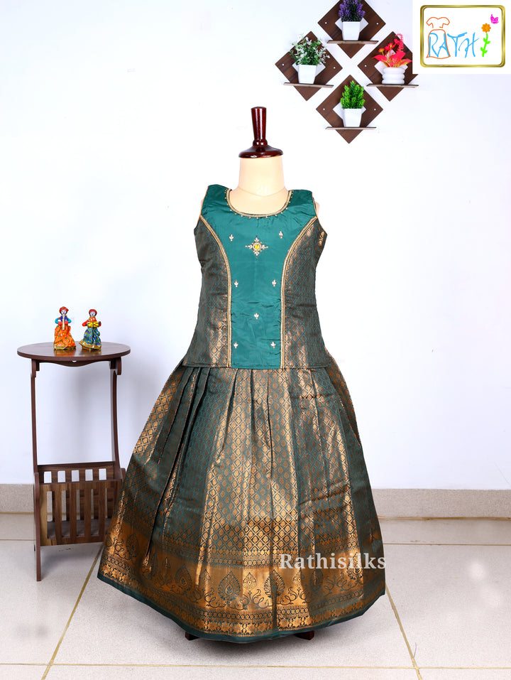 Bottle Green Karishma Top with Art Silk Pavadai Set