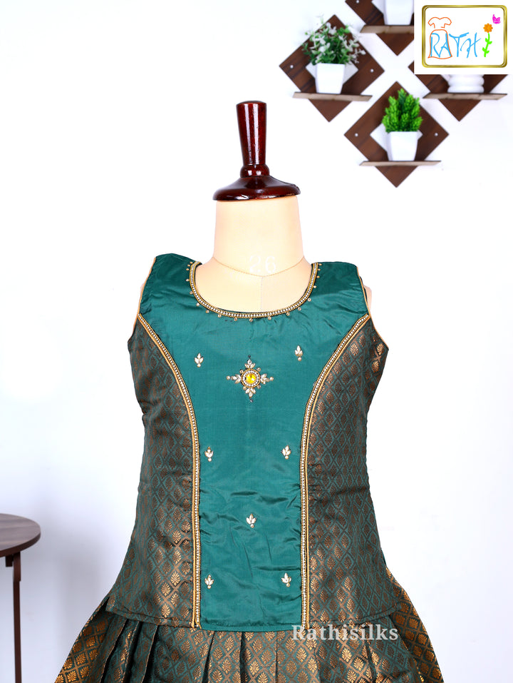 Bottle Green Karishma Top with Art Silk Pavadai Set