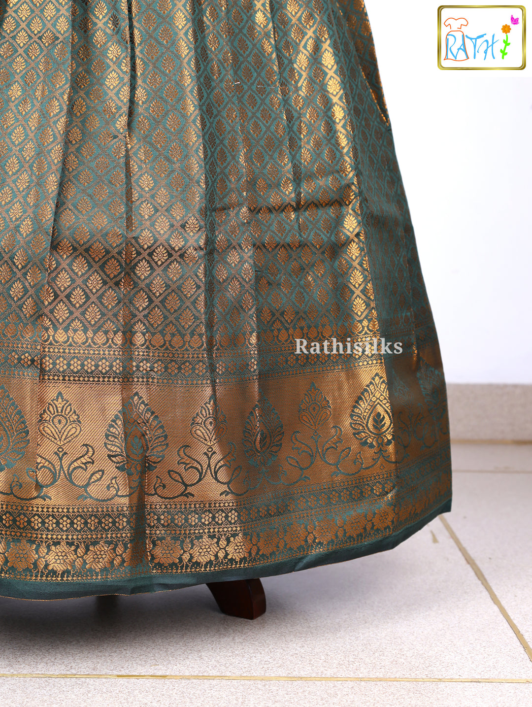 Bottle Green Karishma Top with Art Silk Pavadai Set