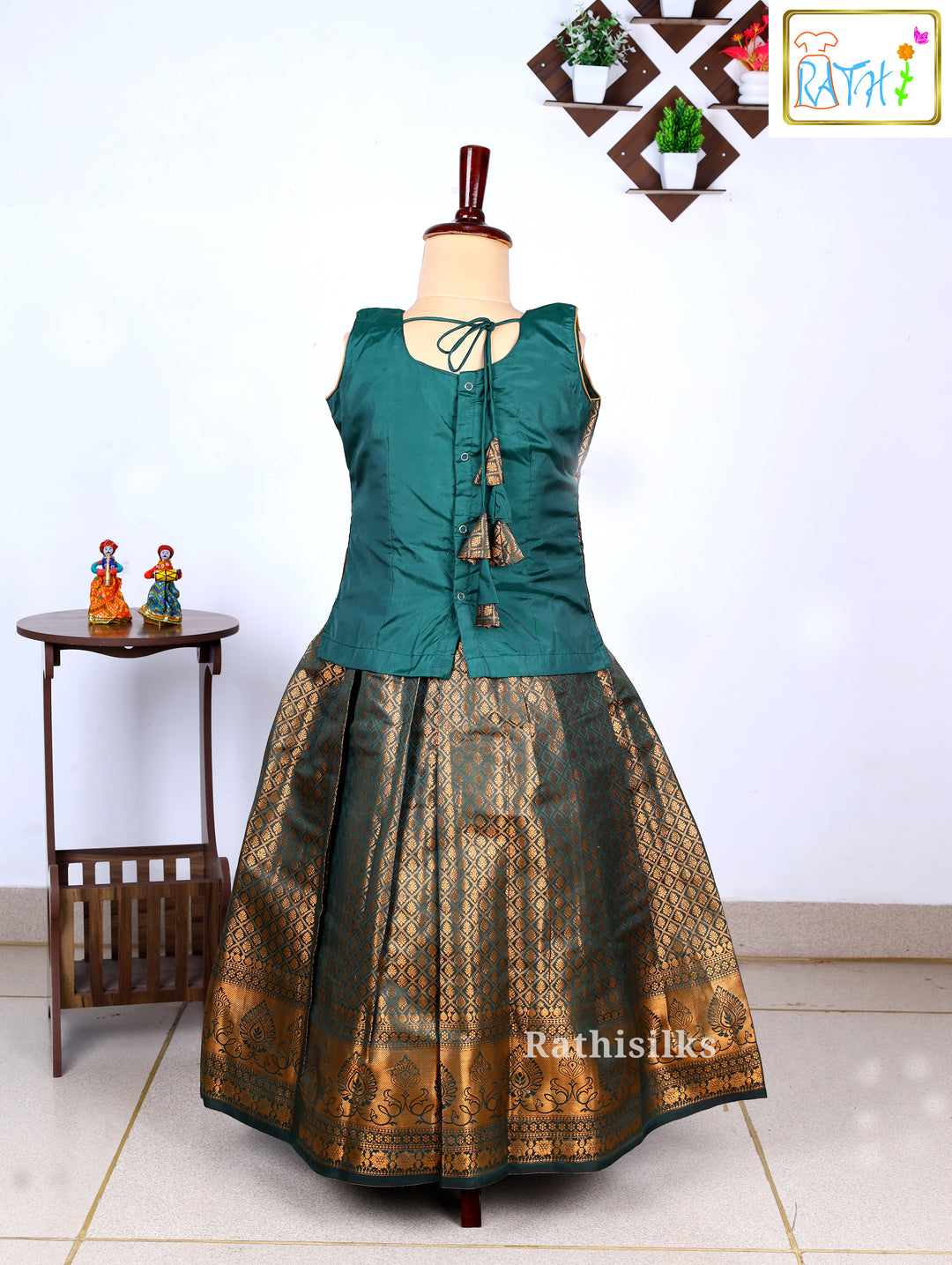 Bottle Green Karishma Top with Art Silk Pavadai Set