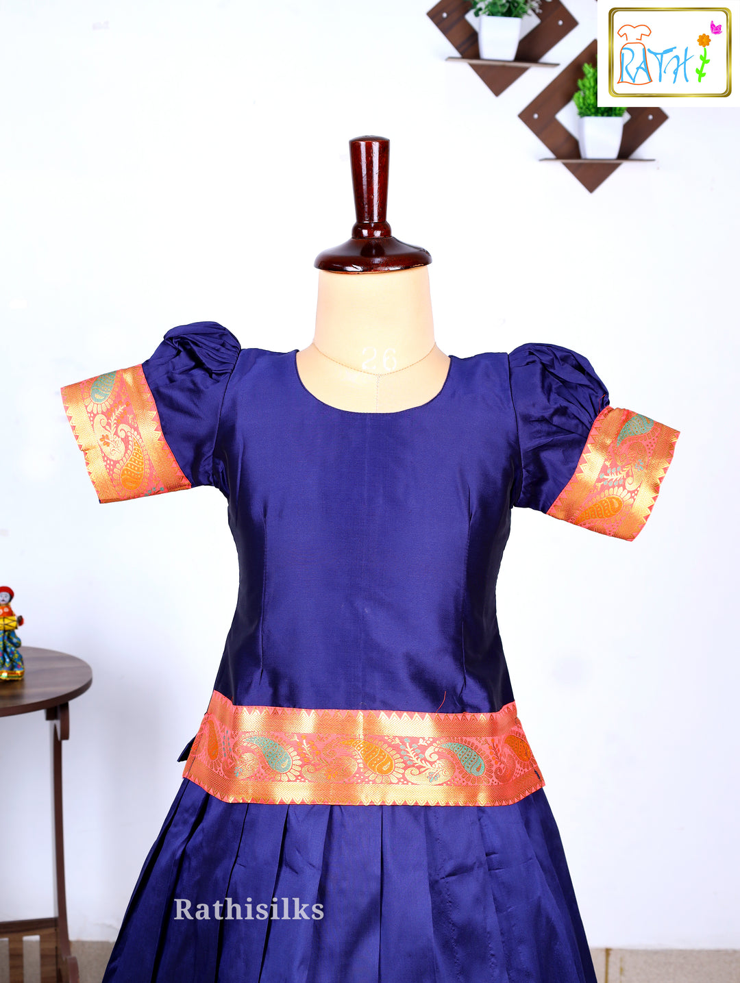 Navy Blue Karishma Top with Art Silk Pavadai Set