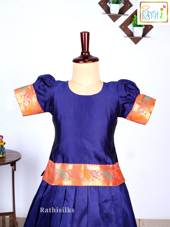 Navy Blue Karishma Top with Art Silk Pavadai Set