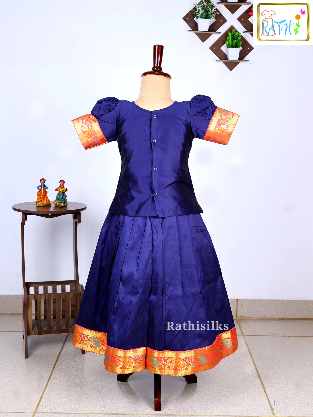 Navy Blue Karishma Top with Art Silk Pavadai Set