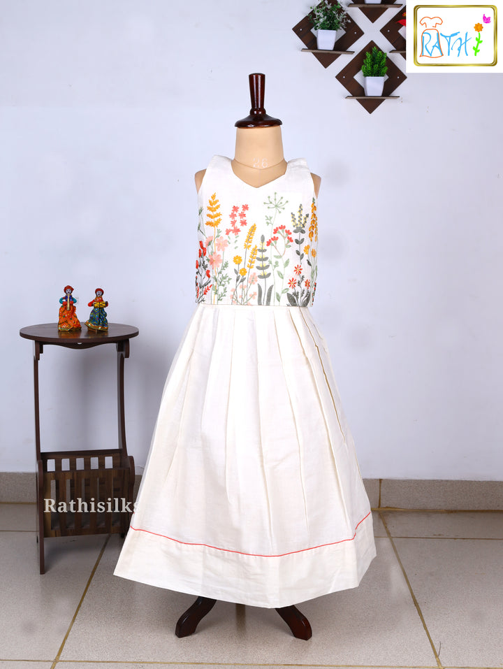 Ivory Embroidered Cotton Top with Cotton Pavadai Set