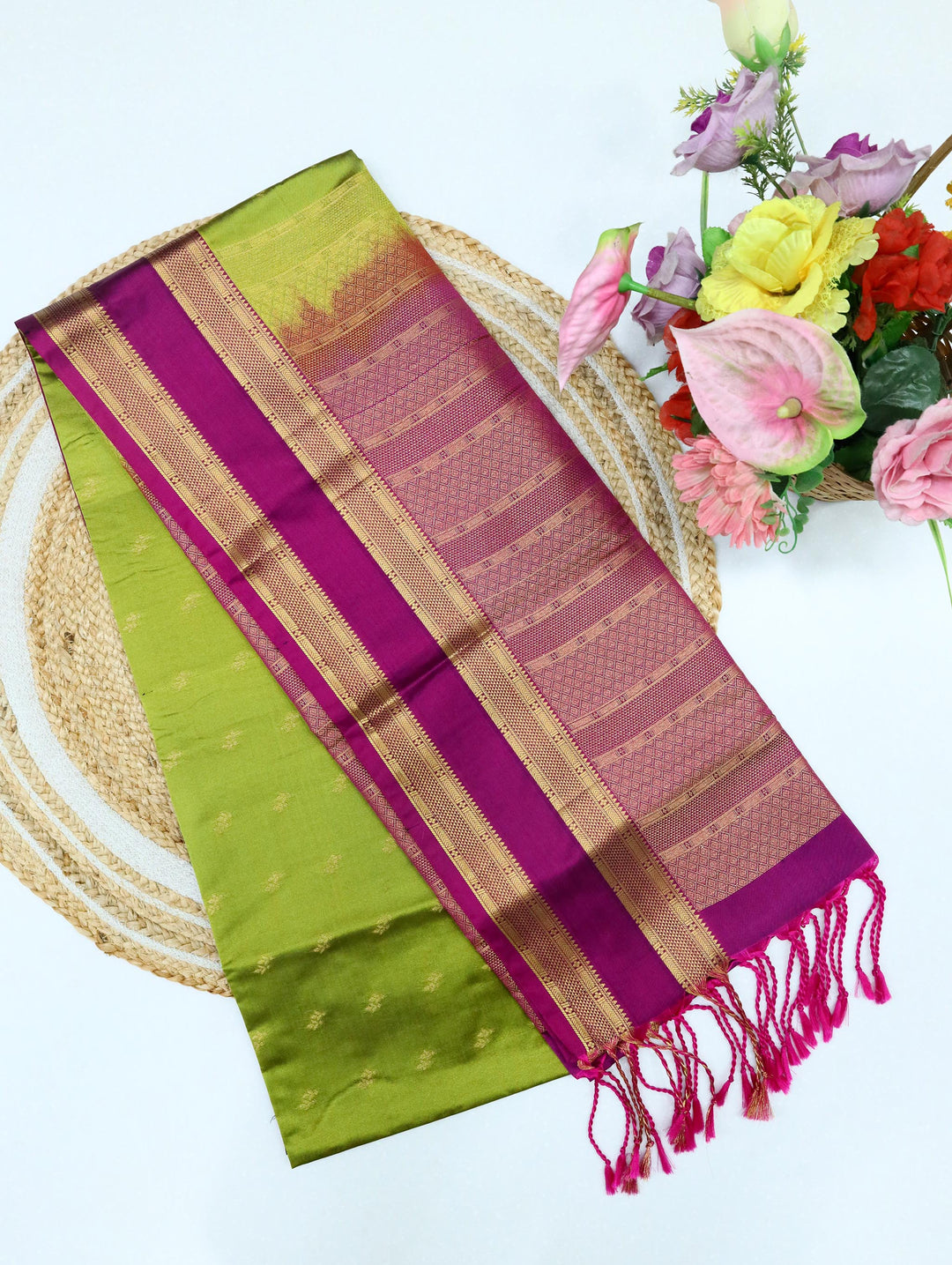 Kalaivani — Lime Green Tana Art Silk Saree