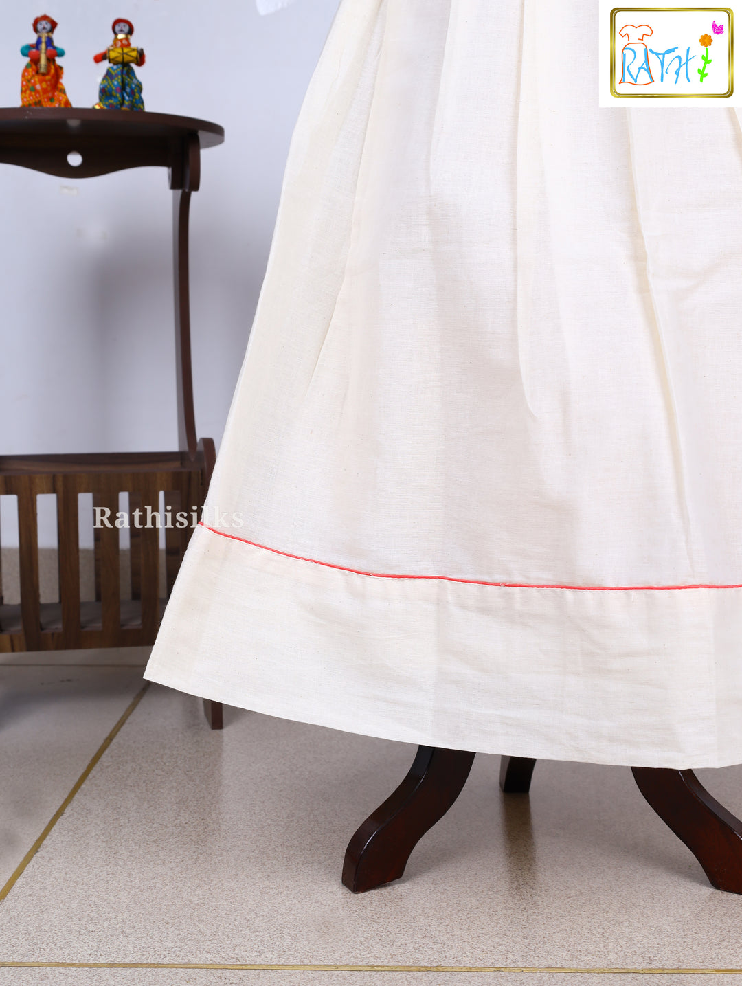 Ivory Embroidered Cotton Top with Cotton Pavadai Set