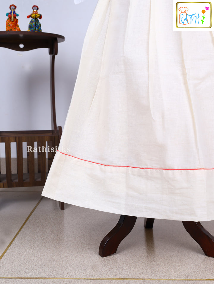 Ivory Embroidered Cotton Top with Cotton Pavadai Set