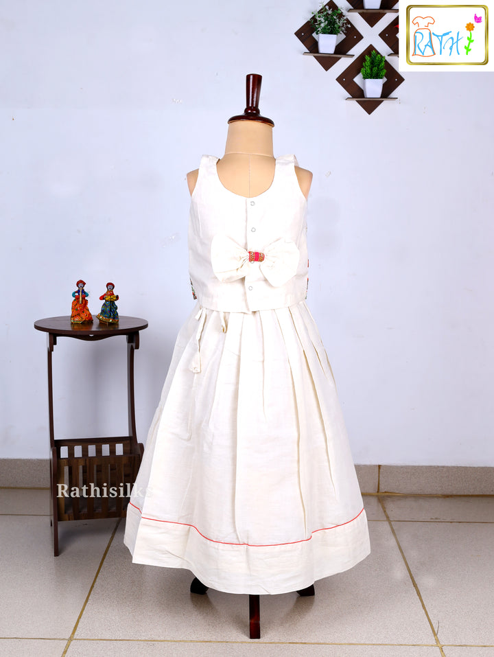 Ivory Embroidered Cotton Top with Cotton Pavadai Set