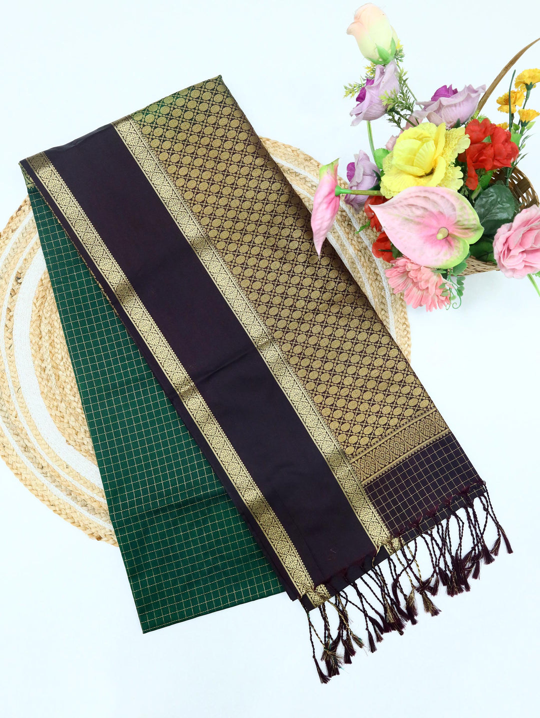 Ragini — Bottle Green Tana Art Silk Saree
