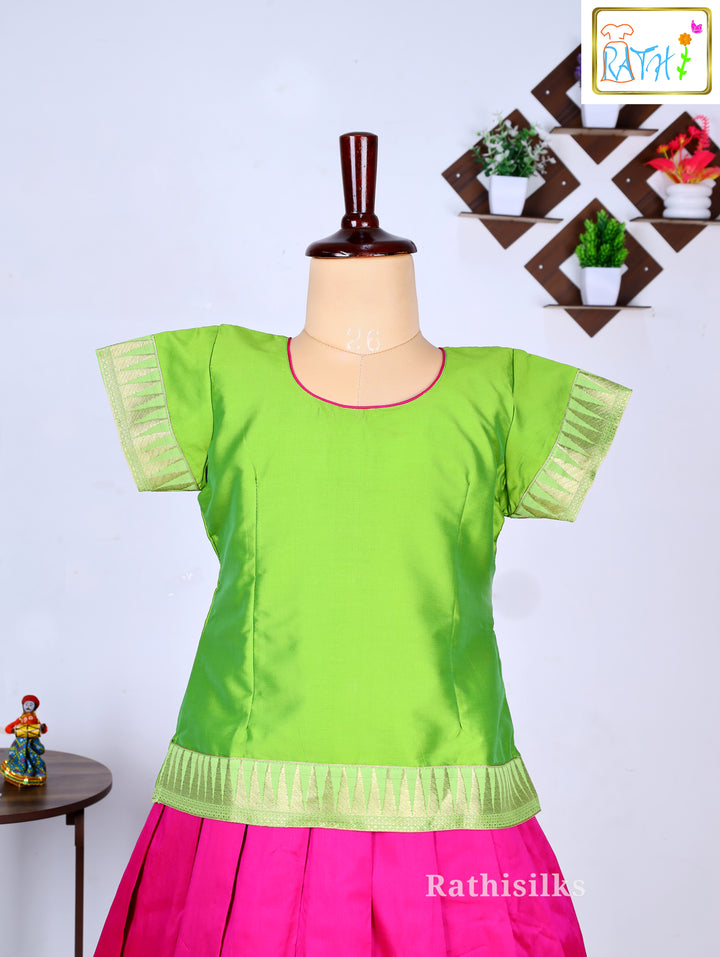 Parrot Green Karishma Top with Pink Art Silk Pavadai Set