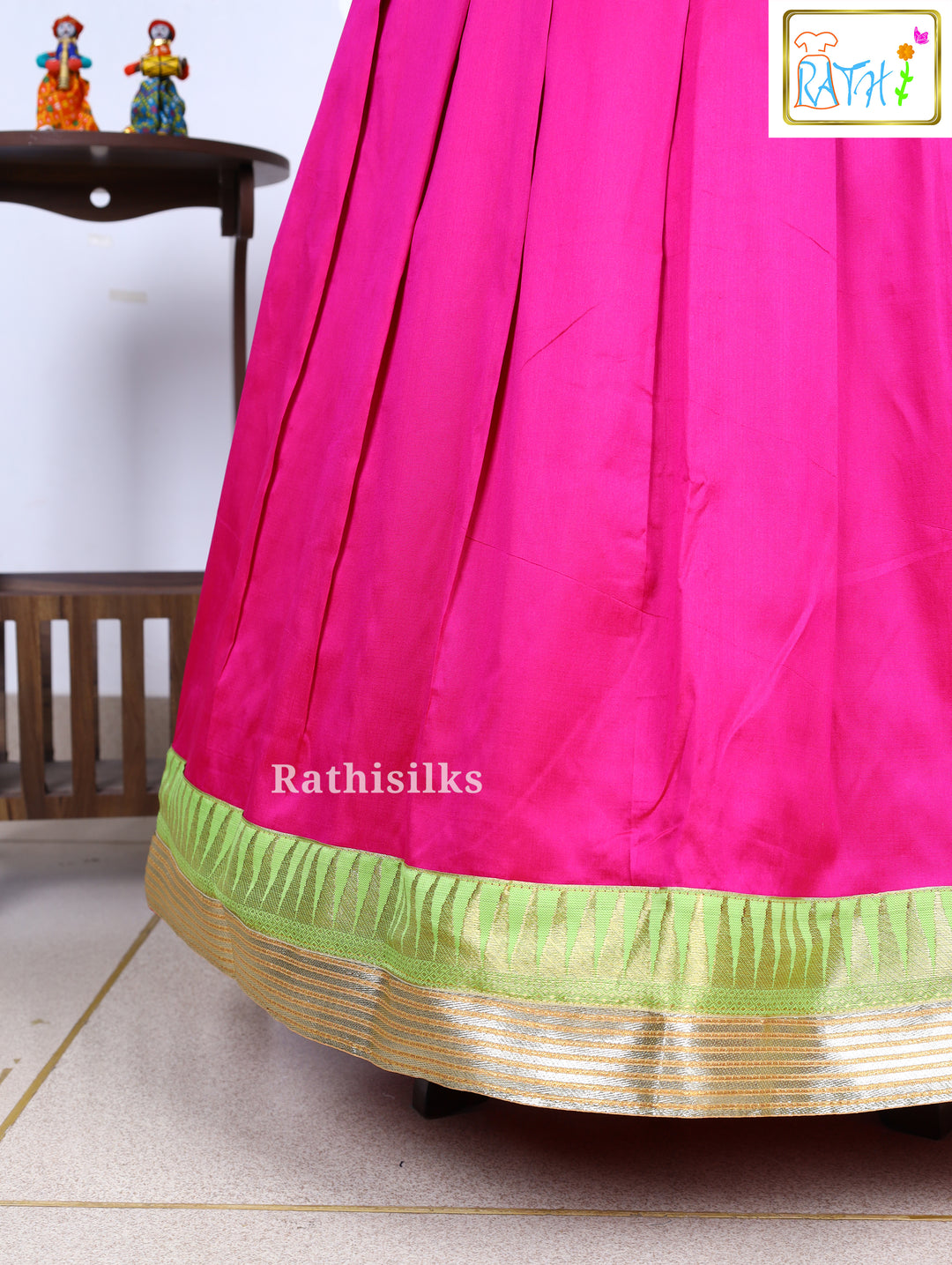 Parrot Green Karishma Top with Pink Art Silk Pavadai Set