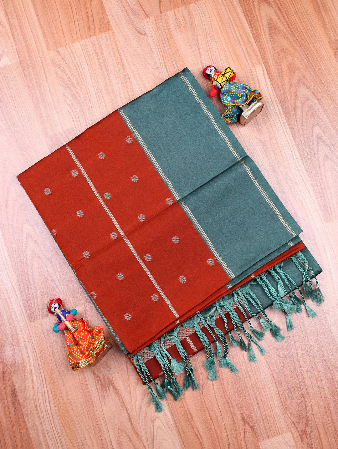 Aruna — Rust Orange Tana Art Silk Saree