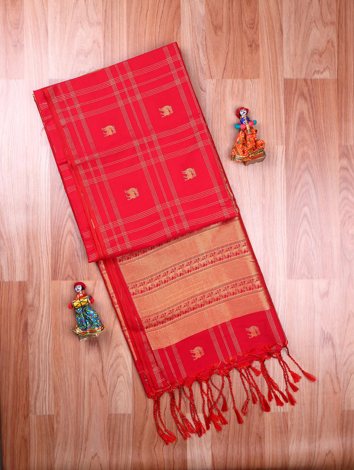 Jothi — Vermillion Red Tana Art Silk Saree