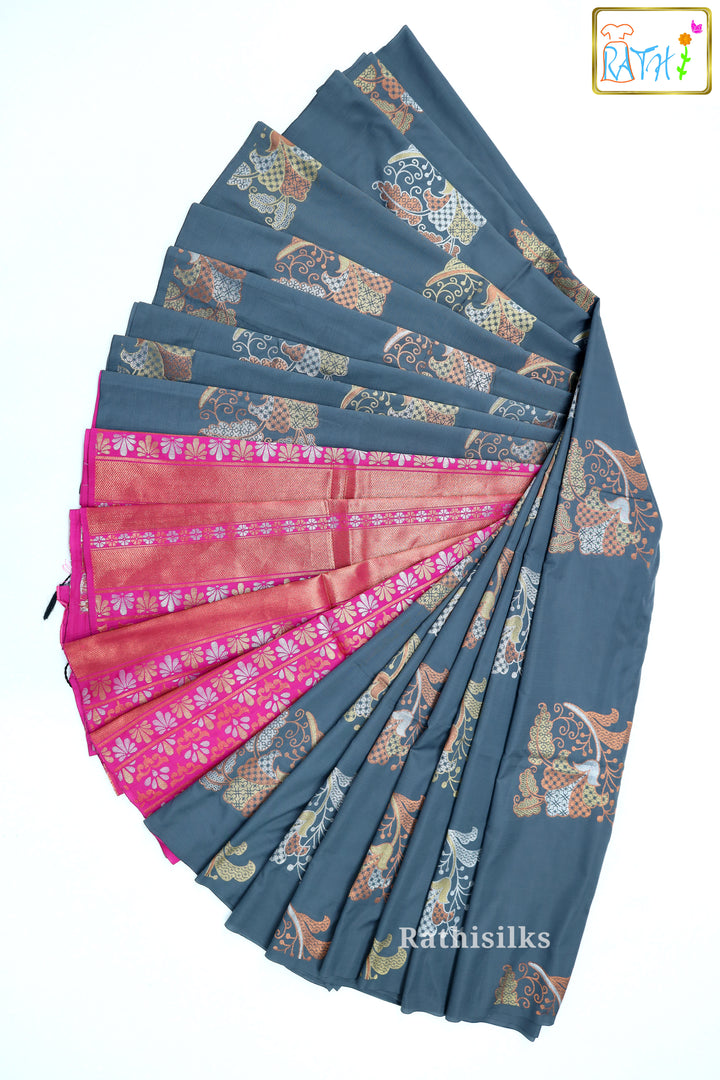 Trendy Grey Art Silk Saree
