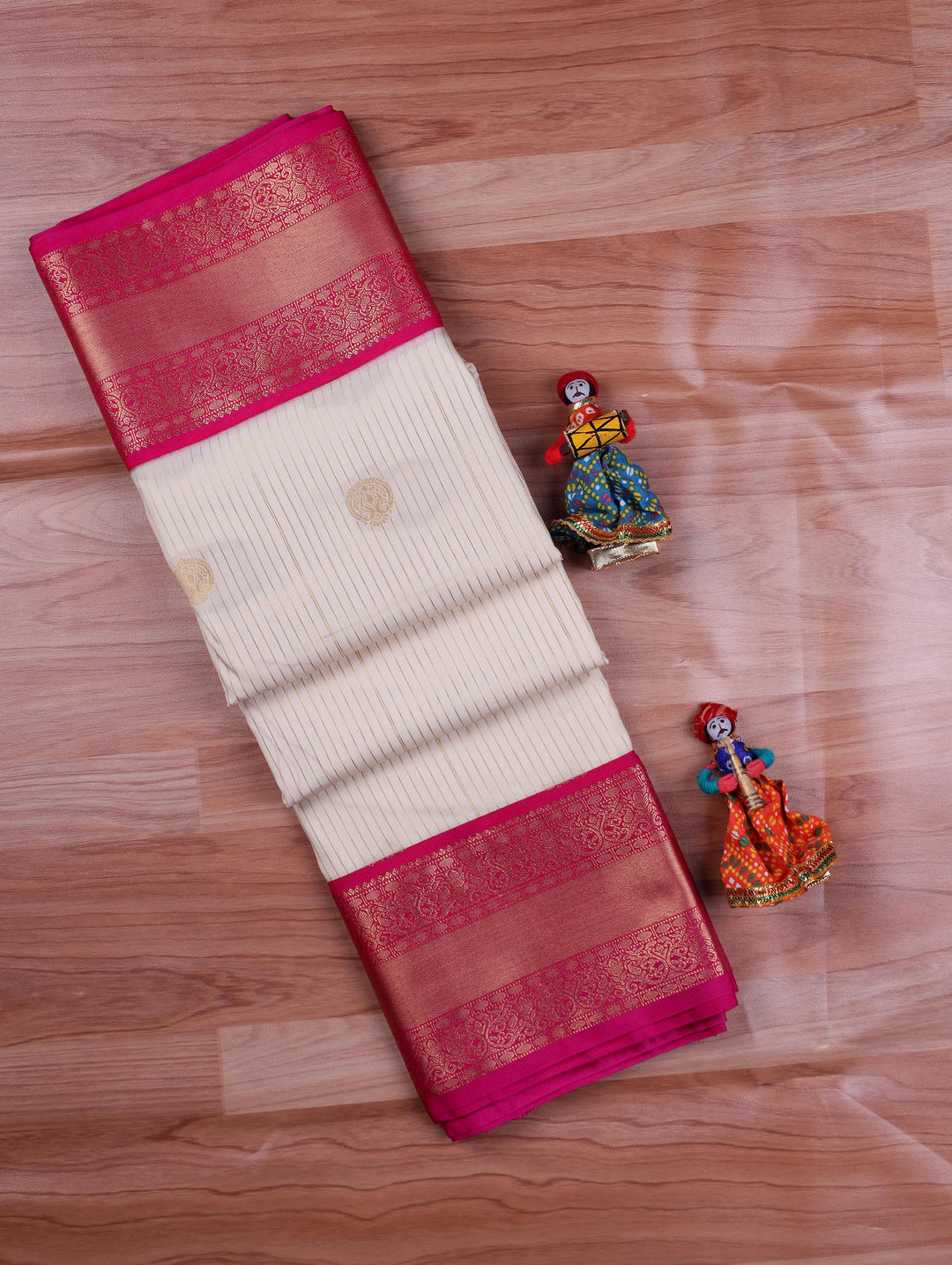 Chellam — Cream Tana Art Silk Saree
